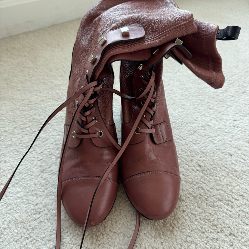 Stuart Weitzman Burgundy Lace-Up Ankle Boots